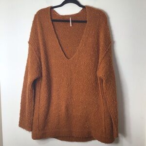 Free People small sweater women Oversized V-Neck Bouclé Sweater in Rust